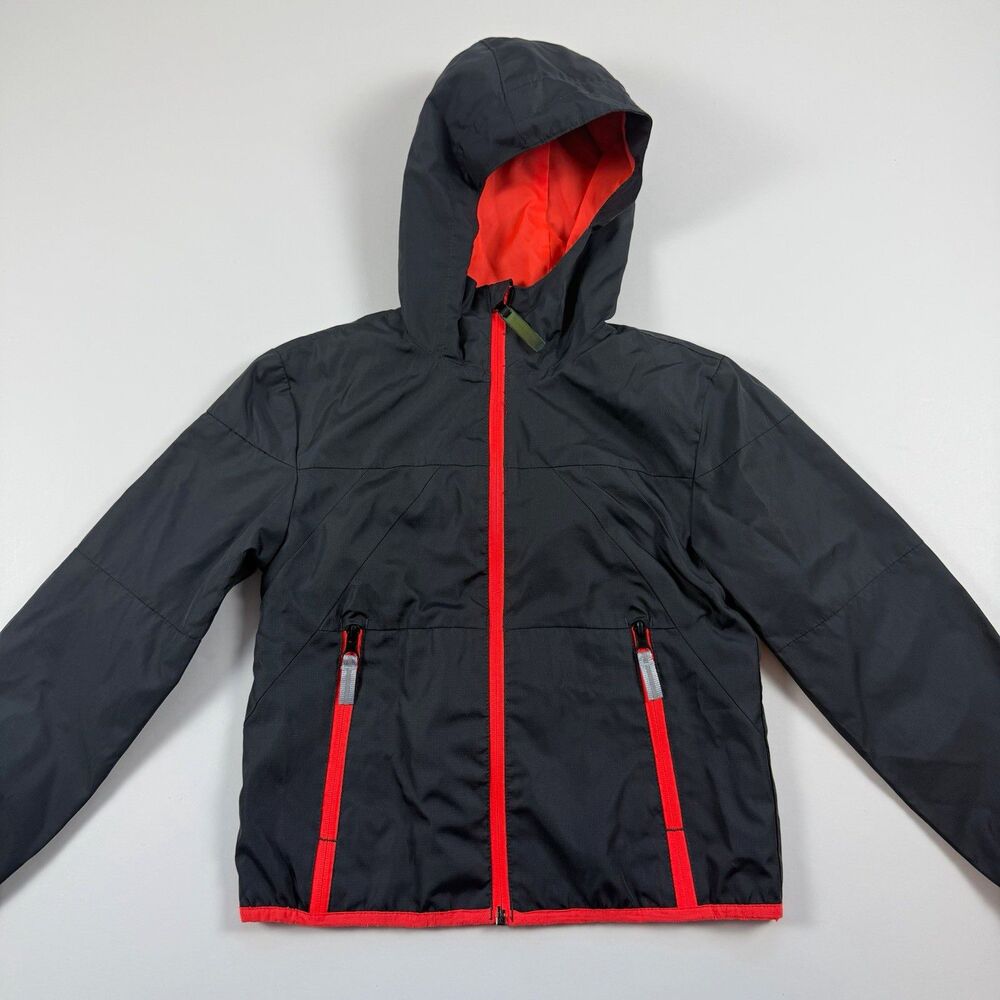 Champion Boys Hooded Full Zip Jacket Zipped Pockets Black/Orange XS 4/5